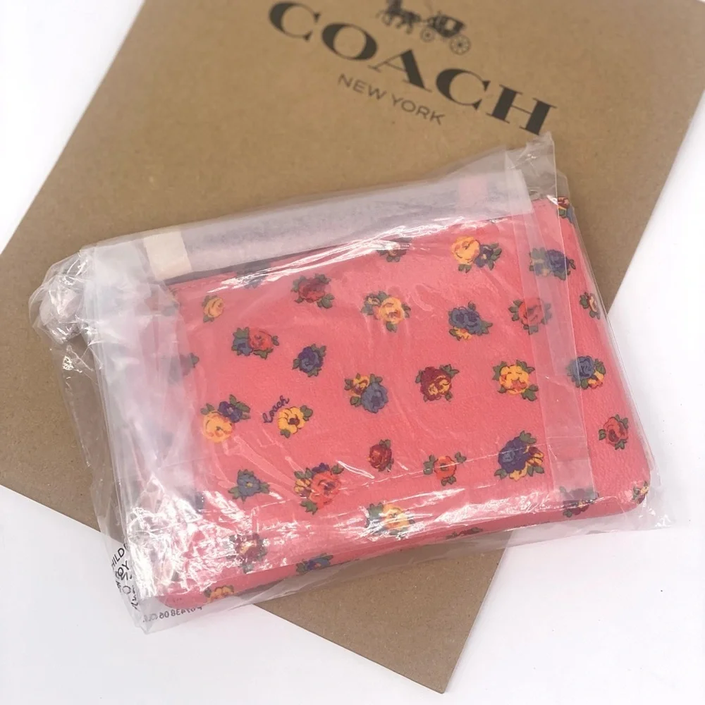 Coach Corner Zip Wristlet Wallet With Mini Vintage Rose Print